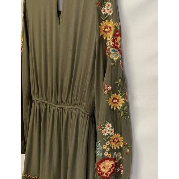 Andree by Unit Small  Olive Long Sleeve Embroidered Waist Mini Dress - Picture 2 of 5